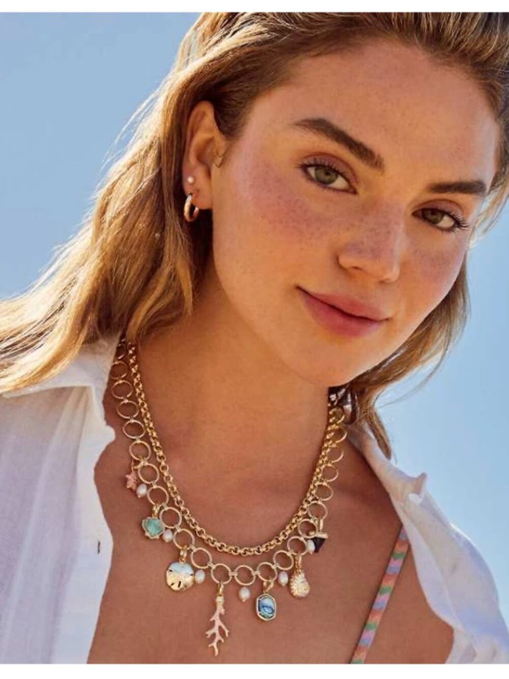 Kendra Scott Brynne Convertible Gold Shell Charm Necklace in Multi Mix